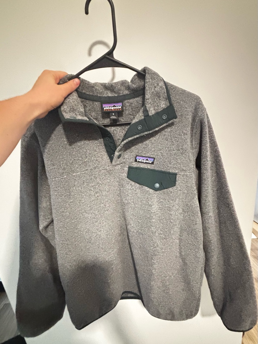 Patagonia Gray Snap-T Fleece Pullover with Dark Green Trim
